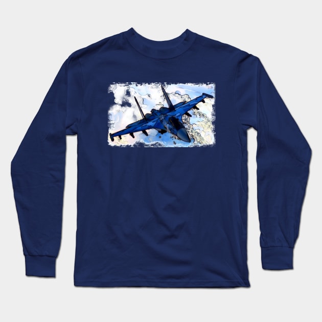 Aviation Fighter Jet blue Long Sleeve T-Shirt by FasBytes